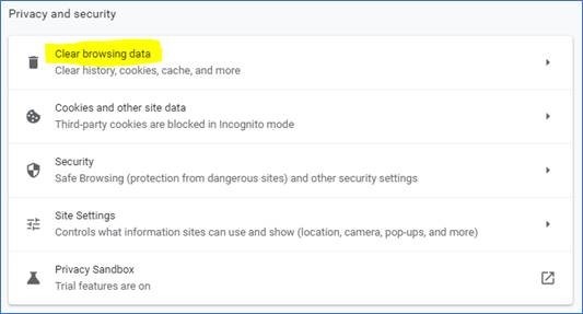 Under Privacy and security, velg Clear browsing data