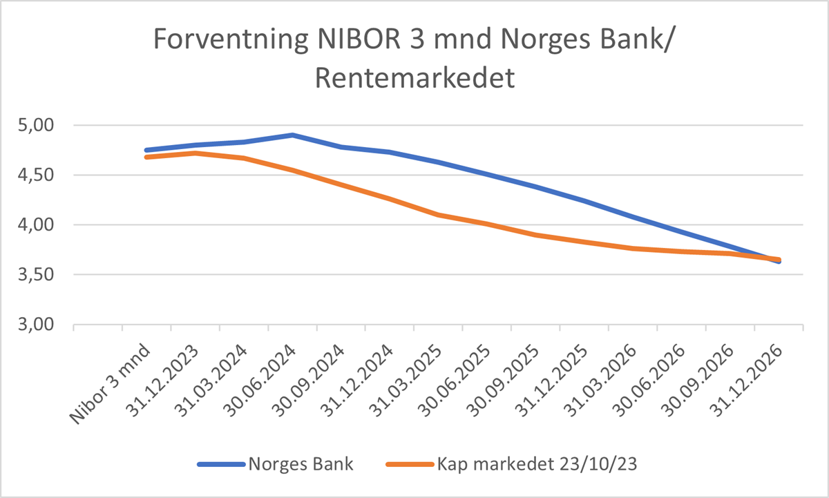 Graf som viser forventning av 3 mnd Nibor